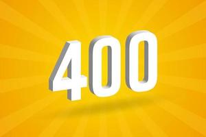 3d 400 siffra font alfabet. vit 3d siffra 400 med gul bakgrund vektor