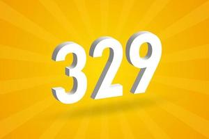 3d 329 Zahlenschriftalphabet. weiße 3D-Nummer 329 mit gelbem Hintergrund vektor
