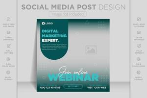 Live-Webinar für Experten für digitales Marketing und Vorlage für Instagram-Posts und Social-Media-Banner für Unternehmen vektor