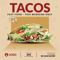 super leckere tacos und restaurantspeisekarte social media promotion banner post design template vektor