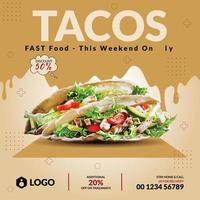 super leckere tacos und restaurantspeisekarte social media promotion banner post design template vektor