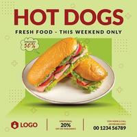 Super leckere Hot Dogs und Restaurant-Speisekarte Social-Media-Werbebanner-Post-Design-Vorlage vektor