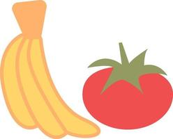 Banane und Tomate, Illustration, Vektor, auf weißem Hintergrund. vektor