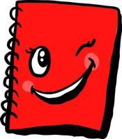 rotes Notizbuch, Illustration, Vektor auf weißem Hintergrund.