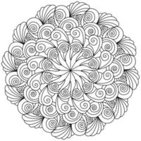 kontur mandala med virvlar, spiraler och skal, översikt färg sida i de form av en cirkel med symmetrisk mönster vektor