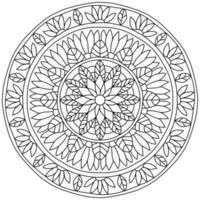 verziertes Mandala mit Blüten und Blättern, meditative Malvorlage mit Naturmotiven vektor