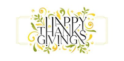 Illustration von Happy Thanksgiving-Schriftarten mit isolierten weißen Hintergründen, Happy Thanksgiving-Illustration mit Blumen- und Strudelmuster, für Grußkarten, Einladungen, Schilder und Banner vektor