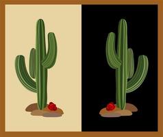 vektor isolerat illustration av kaktus med röd reste sig liggande nära. på beige och på svart bakgrund. vild amerika. retro cowgirl begrepp.