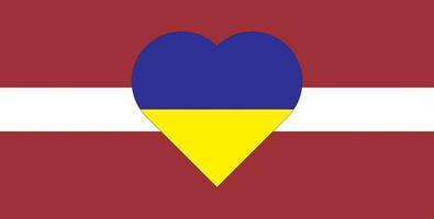 ein herz, das in den farben der flagge der ukraine auf der flagge von lettland gemalt ist. Illustration eines blauen und gelben Herzens auf dem nationalen Symbol. vektor