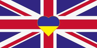 ein herz, das in den farben der flagge der ukraine auf der flagge großbritanniens gemalt ist. Vektorillustration eines blauen und gelben Herzens auf dem nationalen Symbol. vektor