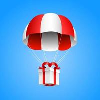 Geschenkbox Airdrop. Geschenkbox, die mit einem Fallschirm am Himmel schwebt. weiße Geschenkbox. Vektor-Illustration. vektor