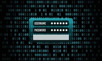 cybersicherheitsanmeldung mit benutzername und passwort. Hacking von Profilen und Informationen durch schwache Systemsicherheit. Vektor-Illustration. vektor