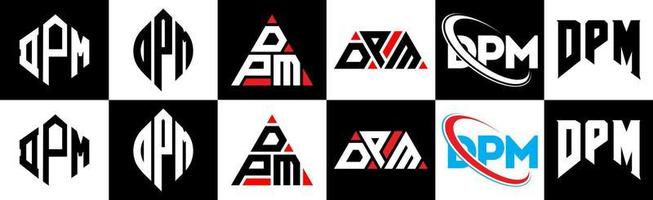 dpm-Buchstaben-Logo-Design in sechs Stilen. dpm Polygon, Kreis, Dreieck, Sechseck, flacher und einfacher Stil mit schwarz-weißem Buchstabenlogo in einer Zeichenfläche. dpm minimalistisches und klassisches Logo vektor