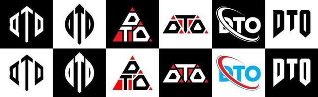 dto brev logotyp design i sex stil. dto polygon, cirkel, triangel, sexhörning, platt och enkel stil med svart och vit Färg variation brev logotyp uppsättning i ett rittavla. dto minimalistisk och klassisk logotyp vektor