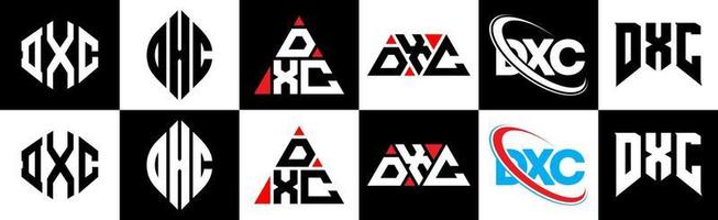 dxc brev logotyp design i sex stil. dxc polygon, cirkel, triangel, sexhörning, platt och enkel stil med svart och vit Färg variation brev logotyp uppsättning i ett rittavla. dxc minimalistisk och klassisk logotyp vektor