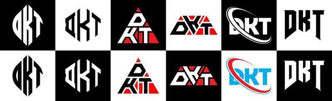 dkt brev logotyp design i sex stil. dkt polygon, cirkel, triangel, sexhörning, platt och enkel stil med svart och vit Färg variation brev logotyp uppsättning i ett rittavla. dkt minimalistisk och klassisk logotyp vektor