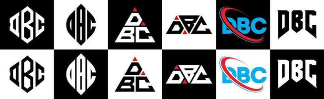 dbc brev logotyp design i sex stil. dbc polygon, cirkel, triangel, sexhörning, platt och enkel stil med svart och vit Färg variation brev logotyp uppsättning i ett rittavla. dbc minimalistisk och klassisk logotyp vektor