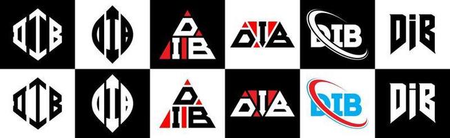 dib brev logotyp design i sex stil. dib polygon, cirkel, triangel, sexhörning, platt och enkel stil med svart och vit Färg variation brev logotyp uppsättning i ett rittavla. dib minimalistisk och klassisk logotyp vektor