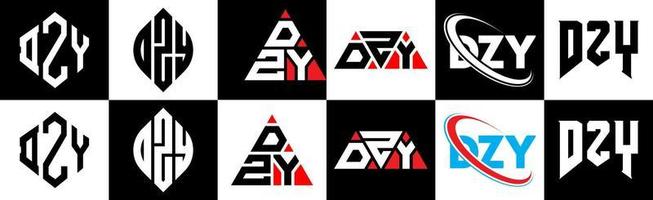 Dzy-Buchstaben-Logo-Design in sechs Stilen. dzy polygon, kreis, dreieck, sechseck, flacher und einfacher stil mit schwarz-weißem buchstabenlogo in einer zeichenfläche. Dzy minimalistisches und klassisches Logo vektor
