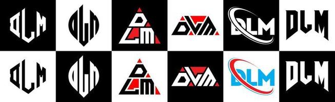 dlm brev logotyp design i sex stil. dlm polygon, cirkel, triangel, sexhörning, platt och enkel stil med svart och vit Färg variation brev logotyp uppsättning i ett rittavla. dlm minimalistisk och klassisk logotyp vektor