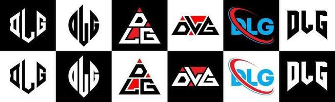 dlg brev logotyp design i sex stil. dlg polygon, cirkel, triangel, sexhörning, platt och enkel stil med svart och vit Färg variation brev logotyp uppsättning i ett rittavla. dlg minimalistisk och klassisk logotyp vektor