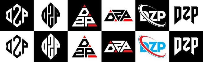 dzp brev logotyp design i sex stil. dzp polygon, cirkel, triangel, sexhörning, platt och enkel stil med svart och vit Färg variation brev logotyp uppsättning i ett rittavla. dzp minimalistisk och klassisk logotyp vektor