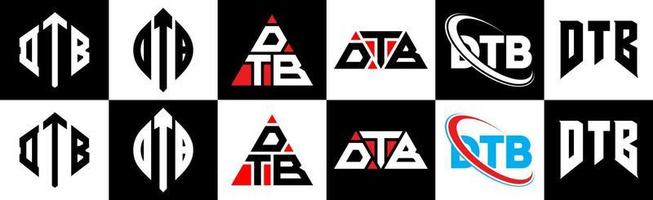 dtb brev logotyp design i sex stil. dtb polygon, cirkel, triangel, sexhörning, platt och enkel stil med svart och vit Färg variation brev logotyp uppsättning i ett rittavla. dtb minimalistisk och klassisk logotyp vektor