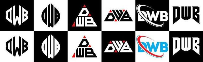 dwb brev logotyp design i sex stil. dwb polygon, cirkel, triangel, sexhörning, platt och enkel stil med svart och vit Färg variation brev logotyp uppsättning i ett rittavla. dwb minimalistisk och klassisk logotyp vektor