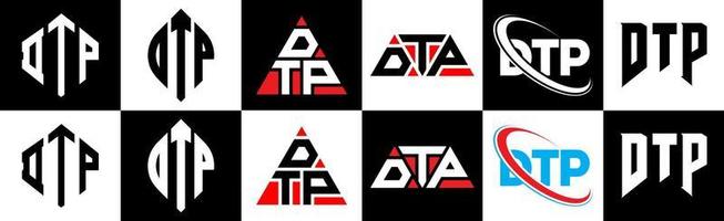 dtp brev logotyp design i sex stil. dtp polygon, cirkel, triangel, sexhörning, platt och enkel stil med svart och vit Färg variation brev logotyp uppsättning i ett rittavla. dtp minimalistisk och klassisk logotyp vektor