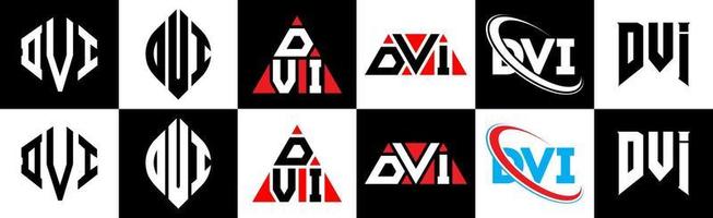 dvi brev logotyp design i sex stil. dvi polygon, cirkel, triangel, sexhörning, platt och enkel stil med svart och vit Färg variation brev logotyp uppsättning i ett rittavla. dvi minimalistisk och klassisk logotyp vektor