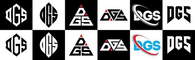 dgs brev logotyp design i sex stil. dgs polygon, cirkel, triangel, sexhörning, platt och enkel stil med svart och vit Färg variation brev logotyp uppsättning i ett rittavla. dgs minimalistisk och klassisk logotyp vektor