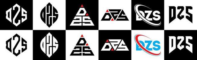 dzs-Buchstaben-Logo-Design in sechs Stilen. dzs polygon, kreis, dreieck, hexagon, flacher und einfacher stil mit schwarz-weißem buchstabenlogo in einer zeichenfläche. dzs minimalistisches und klassisches Logo vektor