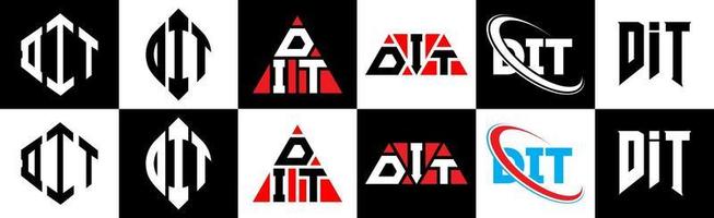 dit brev logotyp design i sex stil. dit polygon, cirkel, triangel, sexhörning, platt och enkel stil med svart och vit Färg variation brev logotyp uppsättning i ett rittavla. dit minimalistisk och klassisk logotyp vektor