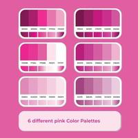 6 verschiedene rosa Farbpaletten mit Farbverlauf vektor