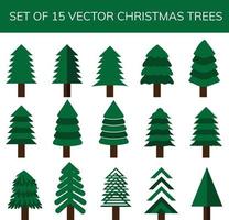 Satz von 15 Weihnachtsbäumen, Satz von 15 abstrakten Weihnachtsbäumen vektor