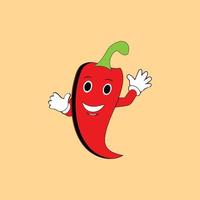 söt röd varm leende chili tecknad serie tecken illustration design, chili peppar maskot. maskot för märken produkt begrepp design. vektor