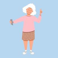 Eine ältere Frau macht Fotos von sich. vektor