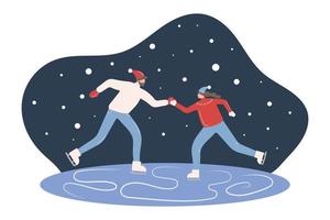 Ein Mann und eine Frau laufen im Winter auf einer Eisbahn Schlittschuh. Vektor-Illustration vektor