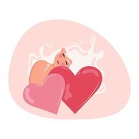 söt flicka med blond hår kramar en röd hjärta. vektor illustration