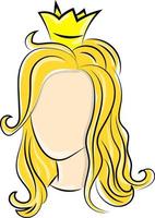 prinsessa med blond hår, illustration, vektor på vit bakgrund.