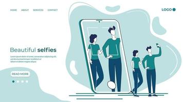 skön selfies.människor ta selfies med deras smartphones.new teknologier, lätthet av använda sig av, Lycklig människor, liv stil.abstrakt vektor illustration för design och webb design.