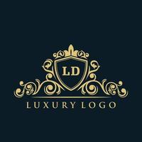 buchstabe ld logo mit luxuriösem goldschild. Eleganz-Logo-Vektorvorlage. vektor