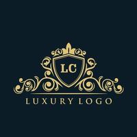 brev lc logotyp med lyx guld skydda. elegans logotyp vektor mall.