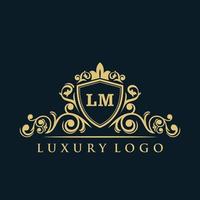 brev lm logotyp med lyx guld skydda. elegans logotyp vektor mall.