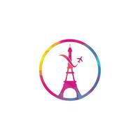 Frankrike resa logotyp. paris eiffel torn med plan för resa logotyp design vektor
