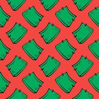 grüner Kochtopf, nahtloses Muster auf rotem Hintergrund. vektor