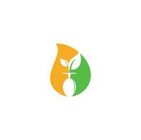 Logo-Vorlage für ein gesundes Lebensmittel-Drop-Shape-Konzept. Bio-Lebensmittel-Logo mit Löffel- und Blattsymbol. vektor