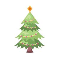 grön jul tall träd med lampor vektor