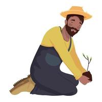 Afro männlicher Bauer pflanzt vektor