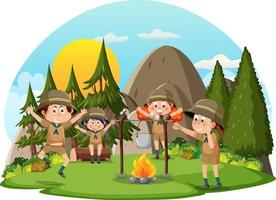 Kinder campen im Wald vektor